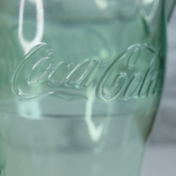 Vintage Coca Cola Green Glass Pitcher Plastic Large Fluted Pitcher 9.25 inches - Picture 2 of 7